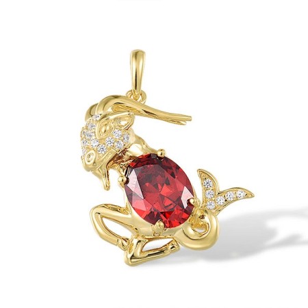 Sterling Silver w/ Yellow Plating Pendant Garnet Cubic Zirconia,White Cubic Zirconia (P305768GZZSY925)