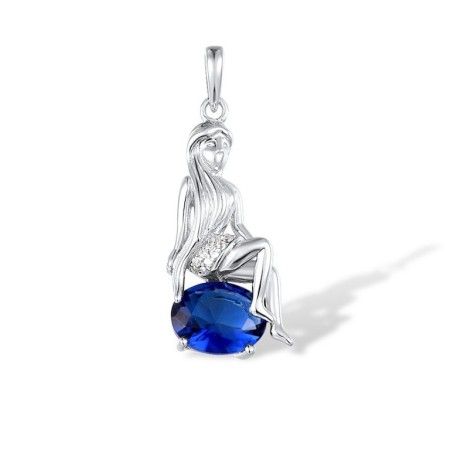 Sterling Silver Pendant Blue Glass,White Cubic Zirconia (P305769BLGZSL925)