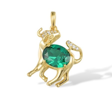 Sterling Silver w/ Yellow Plating Pendant Green Spinel,White Cubic Zirconia (P305772GSZSY925)