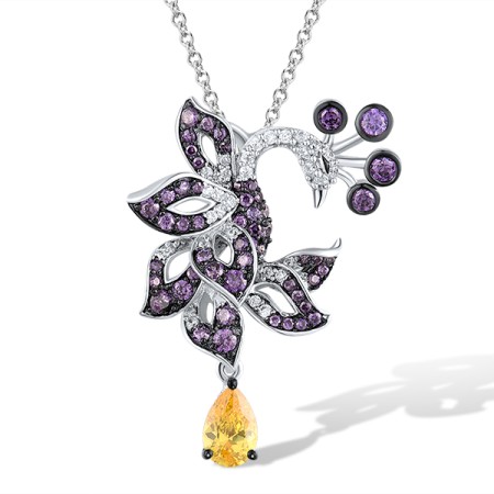 Sterling Silver Pendant Golden Zircon,White Cubic Zirconia,Amethyst Cubic Zirconia (P305788AGZZSL925)