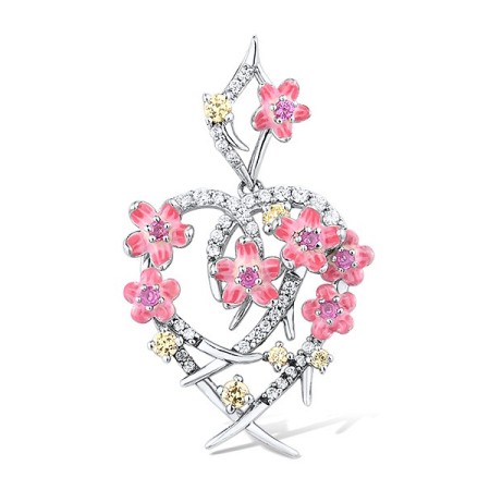 Sterling Silver Pendant Created Pink Sapphire,Enamel,White Cubic Zirconia,Yellow Cubic Zirconia (P305800ENASL925)