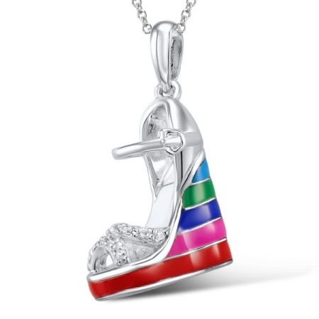 Sterling Silver Pendant White Cubic Zirconia,Enamel (P306287ENASL925)