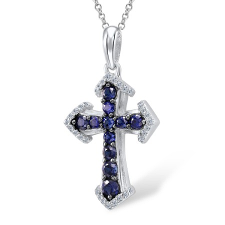 Sterling Silver w/ Black White Plating Pendant Blue Nano Cubic Zirconia,White Cubic Zirconia (P306300BZZSK925)