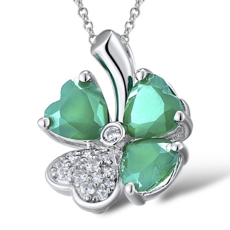 Sterling Silver Pendant Green Chalcedony,White Cubic Zirconia (P306501AGCWZSL925)