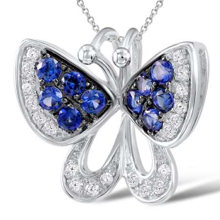 Sterling Silver w/ Black White Plating Pendant Blue Nano Cubic Zirconia,White Cubic Zirconia (P306550SBZZSK925)