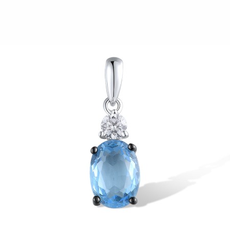 Sterling Silver w/ Black White Plating Pendant Blue Glass,White Cubic Zirconia (P306653BLGZ1SK925)