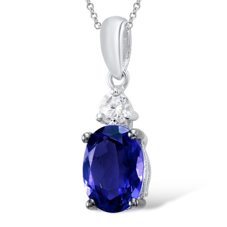 Sterling Silver w/ Black White Plating Pendant Blue Glass,White Cubic Zirconia (P306653BLGZSK925)