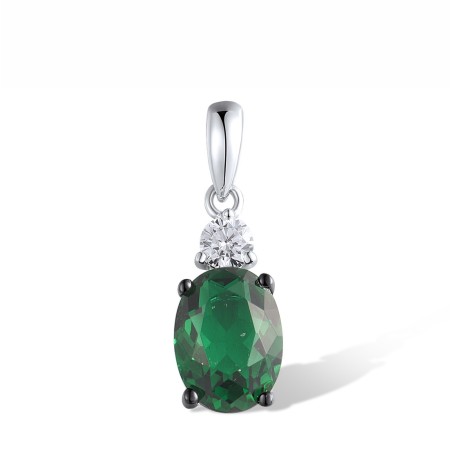Sterling Silver w/ Black White Plating Pendant Green Glass,White Cubic Zirconia (P306653GRGZSK925)