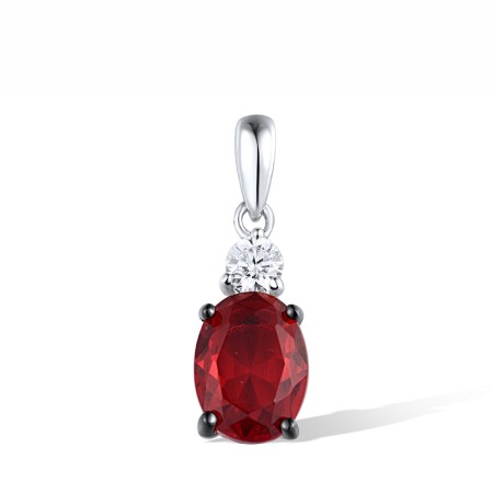 Sterling Silver w/ Black White Plating Pendant Red Glass,White Cubic Zirconia (P306653REGZSK925)