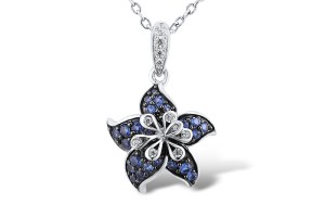 Sterling Silver w/ Black White Plating Pendant Blue Nano Cubic Zirconia,White Cubic Zirconia (P306666BZZSK925)