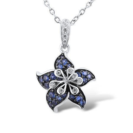 Sterling Silver w/ Black White Plating Pendant Blue Nano Cubic Zirconia,White Cubic Zirconia (P306666BZZSK925)