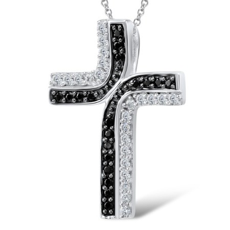 Sterling Silver w/ Black White Plating Pendant Black spinel,White Cubic Zirconia (P306680BSNZSK925)