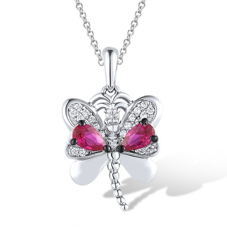 Sterling Silver Pendant Created Ruby,White Cubic Zirconia (P306694CRZSL925)
