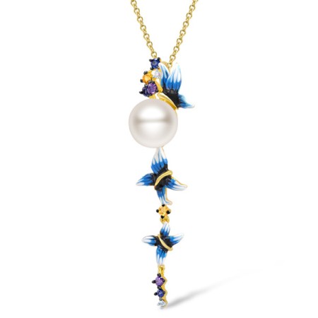 Sterling Silver w/ Yellow Plating Pendant Yellow Nano Cubic Zirconia (Ci,Enamel,Fresh Water White Pearl,Amethyst Cubic Zirconia,White Cubic Zirconia,Blue Nano Cubic Zirconia (P306720ENASY925)