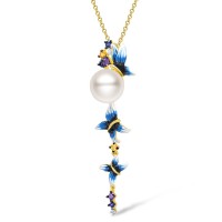 Sterling Silver w/ Yellow Black White Plating Pendant Amethyst Cubic Zirconia,Blue Nano Cubic Zirconia,Enamel,Fresh Water White Pearl,White Cubic Zirconia,Yellow Nano Cubic Zirconia (Ci (P306720ENASZ925)