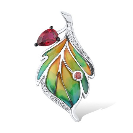 Sterling Silver Pendant Enamel,Garnet Cubic Zirconia,Purple Glass,White Cubic Zirconia (P306723ENASL925)