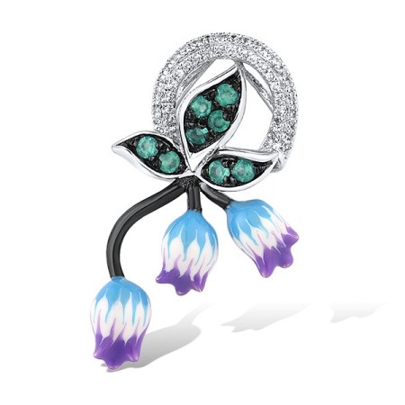 Sterling Silver Pendant Dyed Green Agate,Enamel,White Cubic Zirconia (P306754ENASL925)