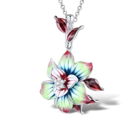 Sterling Silver Pendant Enamel,White Cubic Zirconia (P306759ENA2SL925)