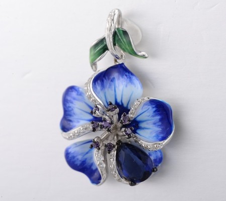 Sterling Silver w/ Black White Plating Pendant Amethyst Cubic Zirconia,Blue Glass,Enamel,White Cubic Zirconia (P306760ENA2SK925)