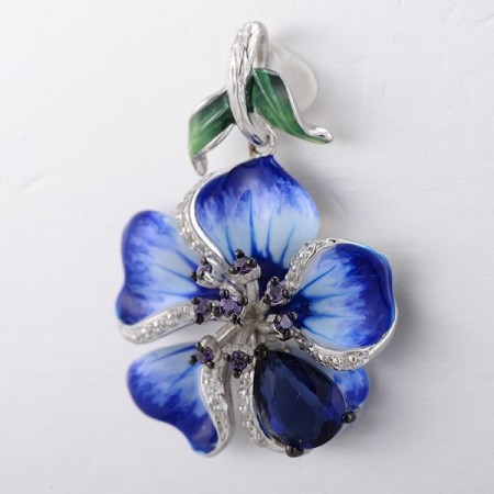 Sterling Silver w/ Black White Plating Pendant Amethyst Cubic Zirconia,Blue Glass,Enamel,White Cubic Zirconia (P306760ENA2SK925)