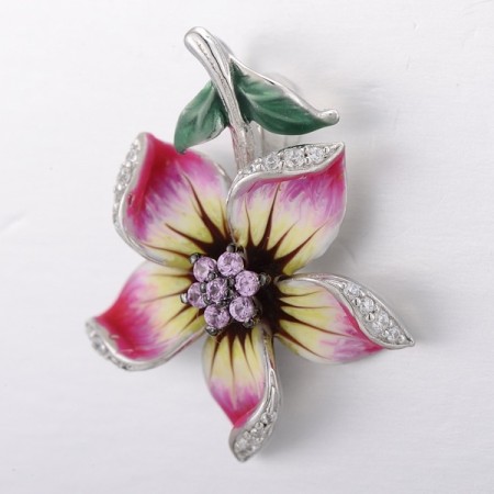 Sterling Silver w/ Black White Plating Pendant Created Pink Sapphire,Enamel,White Cubic Zirconia (P306762ENA1SK925)