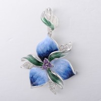 Sterling Silver w/ Black White Plating Pendant Amethyst Cubic Zirconia,Enamel,White Cubic Zirconia (P306763ENA4SK925)