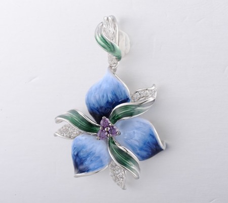 Sterling Silver w/ Black White Plating Pendant Amethyst Cubic Zirconia,Enamel,White Cubic Zirconia (P306763ENA4SK925)