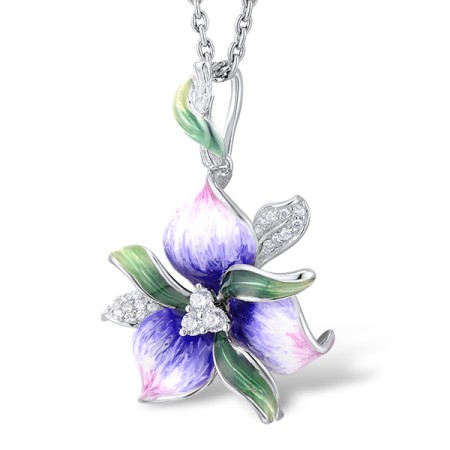 Sterling Silver Pendant White Cubic Zirconia,Enamel (P306763ENA5SL925)