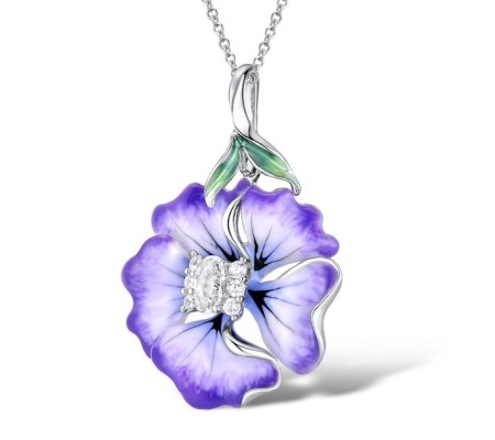Sterling Silver Pendant Enamel,White Cubic Zirconia,White Glass (P306765ENA2SL925)