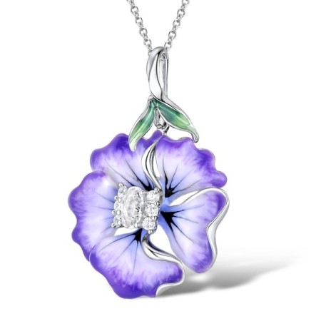 Sterling Silver Pendant Enamel,White Cubic Zirconia,White Glass (P306765ENA2SL925)