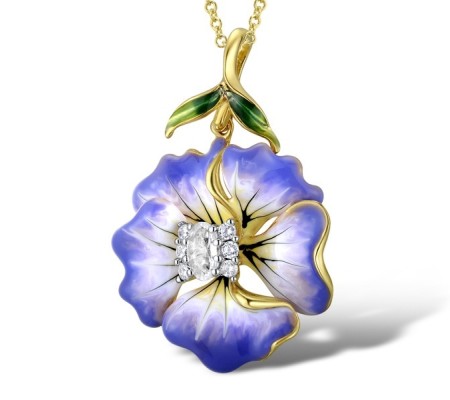 Sterling Silver w/ IONIC YELLOW PLATING Pendant Enamel,White Cubic Zirconia,White Glass (P306765ENA3SP925)