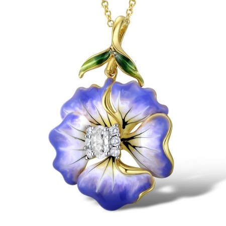 Sterling Silver w/ IONIC YELLOW PLATING Pendant Enamel,White Cubic Zirconia,White Glass (P306765ENA3SP925)
