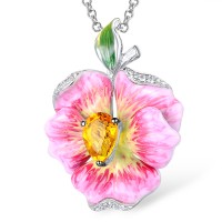 Sterling Silver Pendant Yellow Glass,Enamel,White Cubic Zirconia (P306768ENA1SL925)