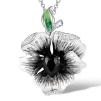 Sterling Silver w/ Black White Plating Pendant Black spinel,Enamel,White Cubic Zirconia (P306768ENA2SK925)
