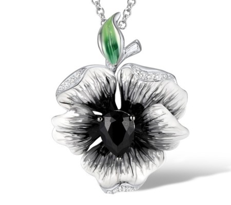 Sterling Silver w/ Black White Plating Pendant Black spinel,Enamel,White Cubic Zirconia (P306768ENA2SK925)