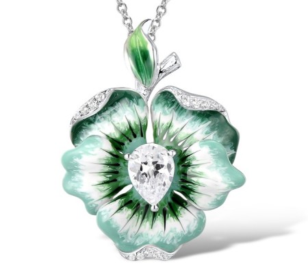 Sterling Silver Pendant Enamel,White Cubic Zirconia (P306768ENA3SL925)