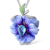 Sterling Silver w/ Black White Plating Pendant Blue Glass,Enamel,White Cubic Zirconia (P306768ENA4SK925)