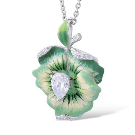 Sterling Silver Pendant Enamel,White Cubic Zirconia (P306768ENS3SL925)