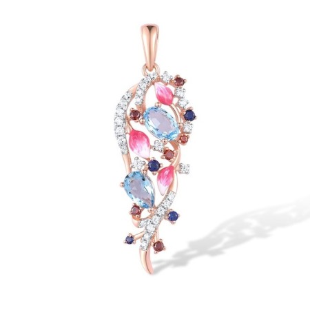 Sterling Silver w/ IONIC ROSE PLATING Pendant Blue Glass,Created Sapphire,Enamel,Garnet Cubic Zirconia,White Cubic Zirconia (P306773ENASQ925)