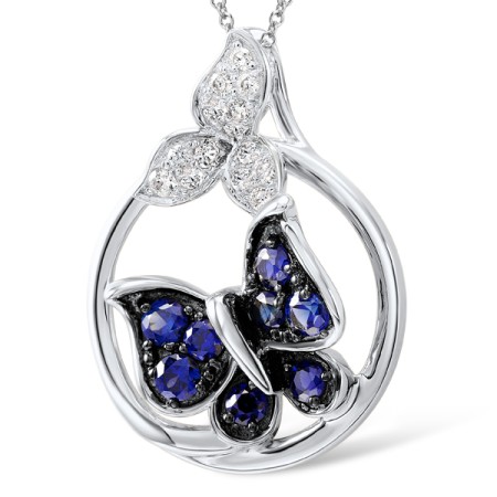 Sterling Silver w/ Black White Plating Pendant Blue Nano Cubic Zirconia,White Cubic Zirconia (P306844BZZSK925)
