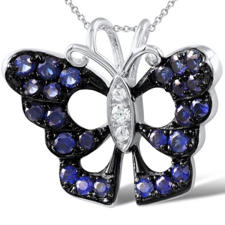Sterling Silver Pendant Blue Nano Cubic Zirconia,White Cubic Zirconia (P306845CRSZSL925)