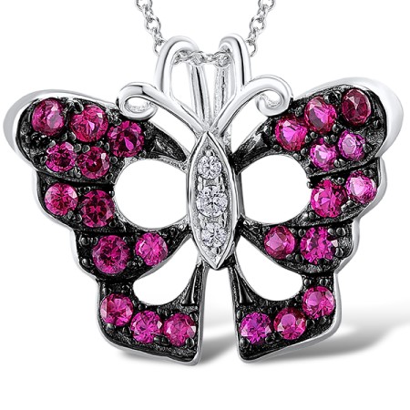 Sterling Silver w/ Black White Plating Pendant White Cubic Zirconia,Created Ruby (P306845CRZSK925)