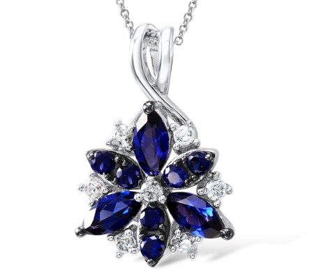 Sterling Silver w/ Black White Plating Pendant White Cubic Zirconia,Blue Nano Cubic Zirconia (P306861BZZSK925)