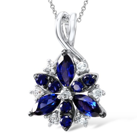 Sterling Silver w/ Black White Plating Pendant White Cubic Zirconia,Blue Nano Cubic Zirconia (P306861BZZSK925)