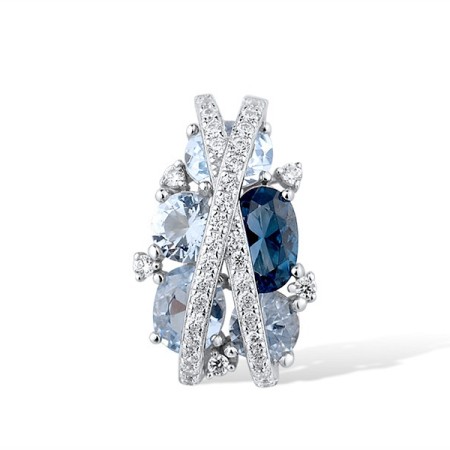 Sterling Silver Pendant Blue Spinel,White Cubic Zirconia (P306872BLZSL925)