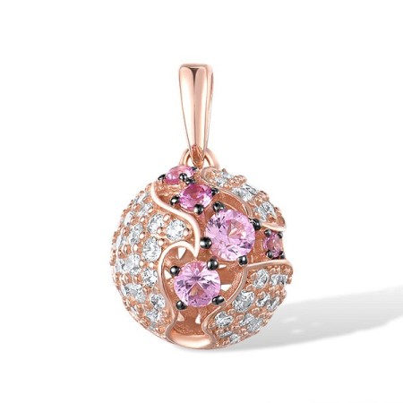 Sterling Silver w/ Rose Black Plating Pendant Created Pink Sapphire,White Cubic Zirconia (P306942CPSZSD925)