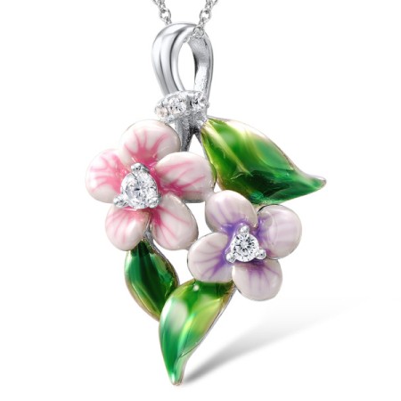 Sterling Silver Pendant White Cubic Zirconia,Enamel (P306963ENASL925)