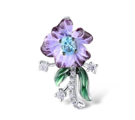 Sterling Silver w/ Black White Plating Pendant Blue Cubic Zirconia,Enamel,White Cubic Zirconia (P306964ENA1SK925)