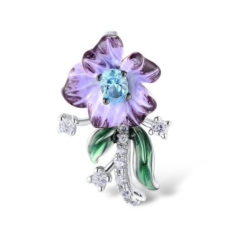 Sterling Silver w/ Black White Plating Pendant Blue Cubic Zirconia,Enamel,White Cubic Zirconia (P306964ENA1SK925)