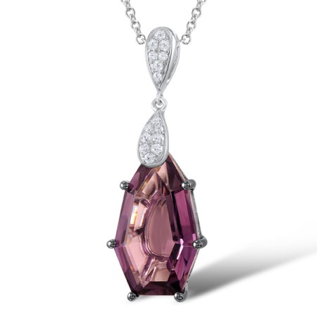 Sterling Silver Pendant Purple Glass,White Cubic Zirconia (P307017PGZSL925)